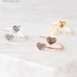 Band Rings Double Heart Fingerprint Ring Personalized Engraved Symbol Ring Customized Name Jewelry Wrap Ring Memorial Gift For Female Q231207