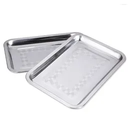 Dinnerware Sets Stainless Steel Pan Rectangular Cake Flat Cookie Sheet Tray For Kitchen Home Bakery Roasting 32x22cm ( Random Style )