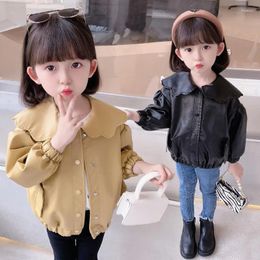 Jackets 2024 Spring Autumn Baby Boys Girl PU Faux Leather Coats Cotton Jacket Kids Children Casual Comfortable Overcoats Clothes