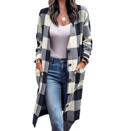 Women's Trench Coats Long Jacket Women Plaid Winter Warm Fuzzy Button Jackets Casual Outwear With Pockets