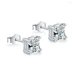 Stud Earrings The S925 Sterling Silver Fashionable For Women's Shiny Zircon Square Diamond Are Minimalist