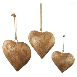 Party Supplies 1Set 3D Metal Heart-Shaped Decorative Bell Yellow Aged Brass Hanging Rope