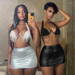Casual Dresses Women 2023 Summer Sexy Tank Tops And Mini Skirt Party Club Two Piece Matching Sets Outfits Y2K In Silver Tassels