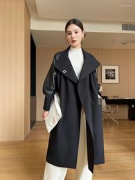 Women's Leather Patchwork Real Sheepskin Coat For Women Autumn Winter 2023 Trend Stand Collar Loose Long Genuine Windbreaker Jacket