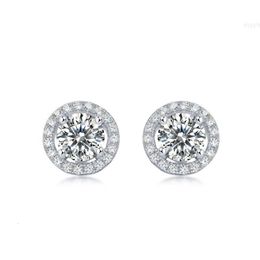 Fine Jewelry Sterling Silver Round Cut Diamond Earrings White Gold Color Moissanite Stud for Women