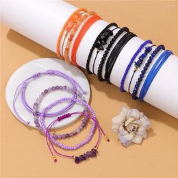 Charm Bracelets 4Pcs/Set Natural Stone Amethysts Lilac Lapis Lazuli Obsidian Beads Bracelet For Women Men Multi Layer Gifts