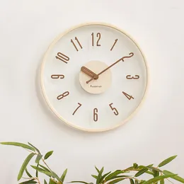 Wall Clocks Cream-Colored Glass Mirror Clock With Minimalist Modern Style For Living Room And Bedroom Decor