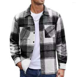 Men's Casual Shirts Fashion Big Plaid Thickened Long Sleeve Lapel Pocket Single Breasted Coat Tops Shirt Man Clothing