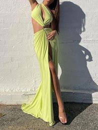 Casual Dresses Cutout One Shoulder Backless Maxi Sexy Green Black White Dress Womens Sleeveless Elegant Evening Party Gowns