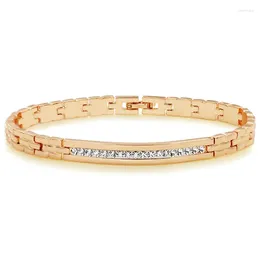 Link Bracelets MxGxFam ( 19.5 Cm X 6 Mm ) Gold Plated 18 K Rhinestone Watch Bracelet For Women Men Fashion Jewellery Good Quality