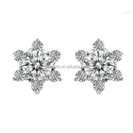 Gold Plated Stud Earrings Vvs Moissanite 925 Silver Christmas Snowflake for Women