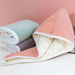 Towel Women Velvet Hair Wrap Double Layer Absorbent Turban With Button Home Bathroom Accessories