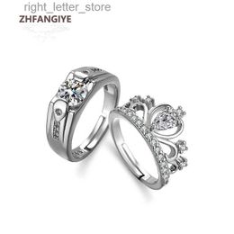 Solitaire Ring TrenDY 925 Silver Jewellery Rings Crown ShAPe Zircon Gemstone Open Finger Ring Set for Women Men Wedding Promise Party Gift YQ231207