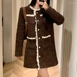 Casual Dresses Small Fragrance Lace O Neck Cotton Dress Women Fashion Temperament Sweet Simple Loose Basic Elegant Long Sleeve Tweed Lady