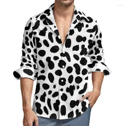 Men's Casual Shirts Cute Dalmatian Print Shirt Puppy Autumn Fashion Long Sleeve Top