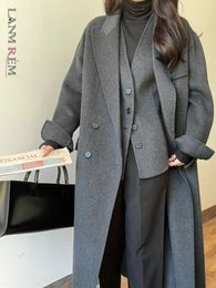 Women's Wool Blends LANMREM Luxury Woollen Coat For Women Double-sided Cashmere Coats Two Pieces Matching Female Long Length Fashion Clothing 2R8142 231206