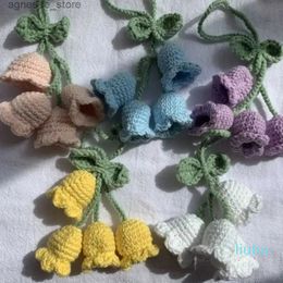 Keychains Lanyards Cute Handmade Weaving Flower Wind Chimes Keychain Lanyard Knitting Bag Pendant Car Trinket Ring Buckle Keyring Charms