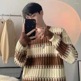 Men's Sweaters Patchwork Striped Knitted Sweater Blue Pullovers Punk Male Oversize Korean Streetwear Hip Hop