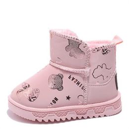 Stivali da neve per bambini 2024 Nuove scarpe invernali Scarpe di cotone da ragazza Stivali moda Stivali da ragazzo in morbida pelle microfibra premium