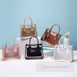 Children high-capacity jelly handbags girls transparent PVC single shoulder bag kids metals chain messenger bags Z5838