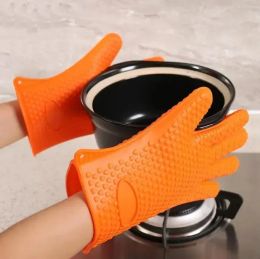 Kitchen Microwave Oven Baking Gloves Thermal Insulation Anti Slip Silicone Five-Finger Heat Resistant Safe Non-toxic gloves 1207