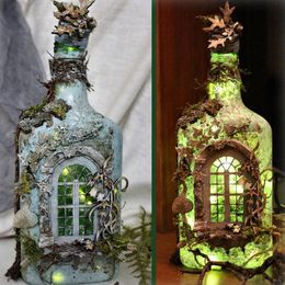 Decorative Objects Figurines Creative Luminous Wine Bottle Ornaments Halloween Ghost Castle Model Courtyard Miniature Resin Garden Home Decoration 231207