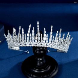 Hair Clips HIBRIDE Sparkling Big Zincons Bride Jewelry Accessories Crown Fashion Women Pageant Tiara Crowns Bijoux Femme C-08