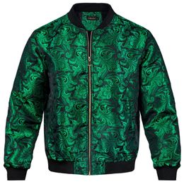 Men's Jackets High Stree Green Zipper Jacket for Man Jacquard Pasiley Coat Fashion Woven Sport Streetwear Uniform Long Sleeves Fall Winter 231207