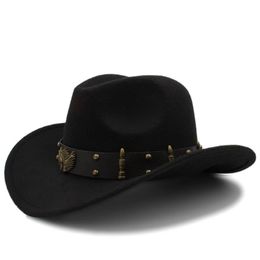 Wome Men Black Wool Chapeu Western Cowboy Hat Gentleman Jazz Sombrero Hombre Cap Dad Cowgirl Hats Size 56-58cm 220817246z
