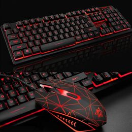 Keyboards Wired Gaming USB Keyboard and Mouse Combo Set 3 Color Backlit For Pc Gamer 2000DPI Waterproof 231206