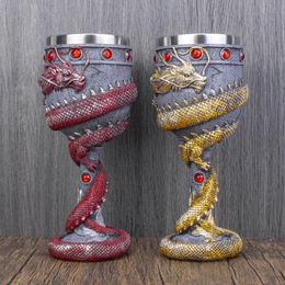 Mugs Mighty Asian Dragon Goblet Stainless Steel Resin Wine Glass Friend Dirthday Gifts Bar Drinkware Fantasy Chalice 231207