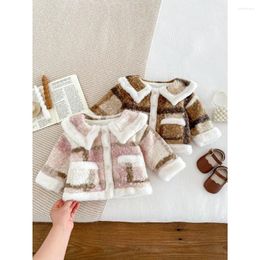 Jackets Baby Girls Winter Warm Fuzzy Coat Fashion Plaid Girl Lapel Button Coats Toddler Kids Fleece Outerwear