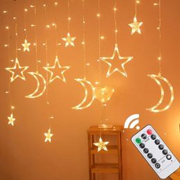 Christmas Decorations Star Moon Christmas Led Curtain Garland Fairy String Lights Outdoor For Party Holiday 2024 Year Decoration Navidad Gift 231207