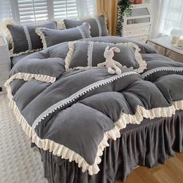 Bedding Sets 4pcs Winter Duvet Bedsheets With Pillows Case Hairy Quilts Cover Comforter 2 Seater Bedspreads Bedroom Twin Size