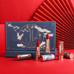 Lip Pencils Chinese Style Carved Lipstick Gift Box Set 5pcs Pretty Matte Glaze Makeup Moisturising Red Lips Cosmetics 231207