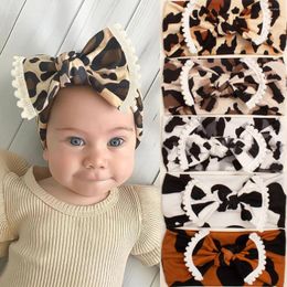 Hair Accessories Infant Toddler Leopard Print Bow Headband Soft Elastic Nylon Wide Hairband Baby Girls Headwear Gifts