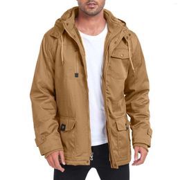 Men's Jackets Winter Jacket Fleece Lined Thick Removable Hood Work Coat With Cargo For Men Hooded Mens