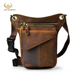 Evening Bags Original Leather men Brown Casual Fashion Small Shoulder Messenger Bag Designer Travel Belt Waist Pack Drop Leg Bag Male 211-3-d 231207