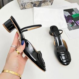 Dress Shoes Round Toe Women Summer High Heel Sandals Runway Show Slip On Slingback Ladies Patent Leather Comfortable Lazy