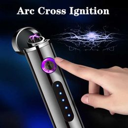 New Technology Cylindrical Double Arc USB Lighter Touch Sensitive Windproof Plasma Pulse Flameless Camping Tool