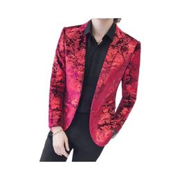 Men's Blazers Gold Cashew Flowers Printed Luxury Blazers Men Slim Fit Silver Stage Costumes for Singers Fashionable