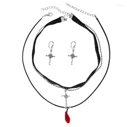 Pendant Necklaces Y4QE Gothic Necklace Vintage Choker Y2K Halloween Neck Jewelry Alloy Material Earrings Gift For Women Girls Teens