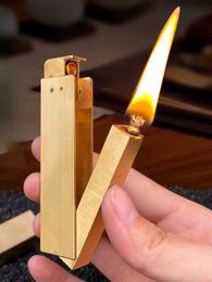 Handmade Brass Automatic Press Ignition Retro Kerosene Lighter Men's Gift Pipe Tool New