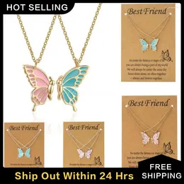 Pendant Necklaces 2PCS Women Good Friends Butterfly Necklace Female One Pair Simple Golden Silver Colour Friendship