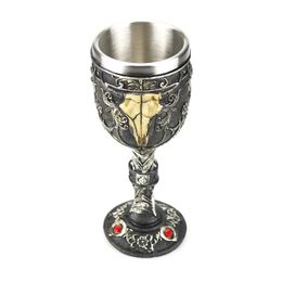 Mugs Gothic Wine Goblet Contain Dragon Claw Viking Skeleton Retro Stainless Gifts Bar Drinkware Steel Resin Glass Halloween 231207