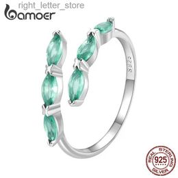 Solitaire Ring Bamoer 925 Sterling Silver Light Green Glass Opening Ring Horse's Eye Adjustable Band for Women Party Fine Jewellery Gift YQ231207