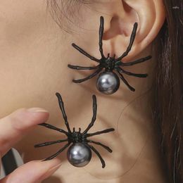 Stud Earrings Vintage Punk Black Spider Pearl For Women Exaggerated Zircon Animal Personality Jewelry Gifts Bijoux