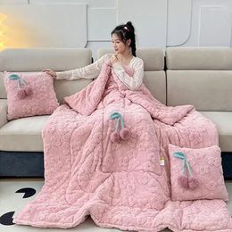 Blankets 2 In 1 Pillow Quilt Nap Blanket Cushion For Sofa Car Office Foldable Double-use Thickened Taffeta Velvet Warmer Sleeping