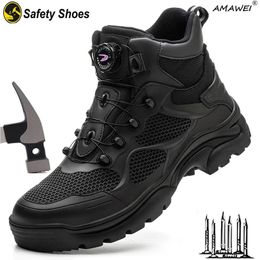 Safety Shoes AMAWEI Rotating Button Safety Shoes Men Work Sneakers Indestructible Shoes Puncture-Proof Protective Shoes Work Boots Steel Toe 231207