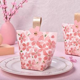 Gift Wrap Creative Pink Box French Portable Cherry Blossom Wedding Candy Bag Baby Shower Packaging Paper Favour Boxes Wholesale